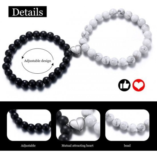 4PCS Two Souls One Heart Matching Necklaces Bracelets For Couples Magnet Wishing Stone Necklaces Pandent Set Bead Braided Adjustable Bracelets Mutual Attraction Friendship Couples